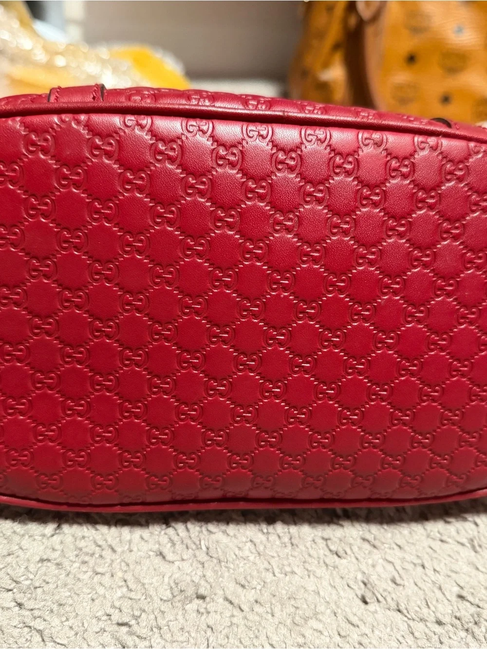 Gucci Red GG-Embossed Dome Satchel with Gold Hardware